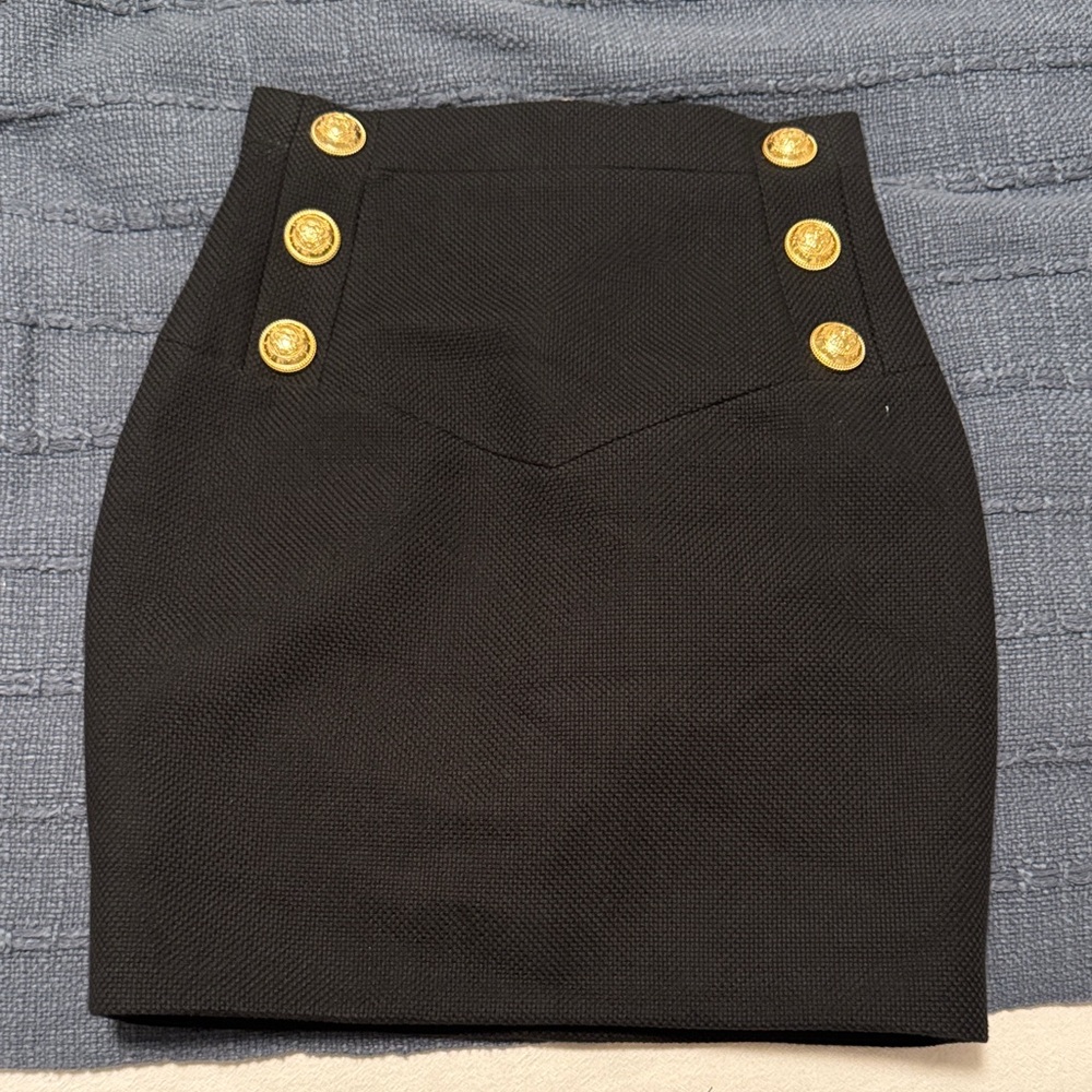 Balmain Black Pencil Skirt with Gold Buttons
